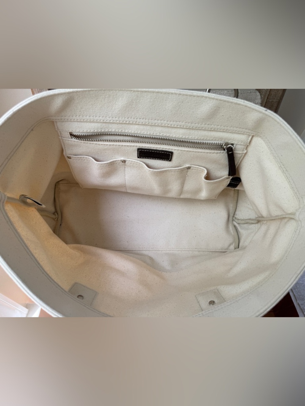 Banana Republic Cream Canvas Tote with Dark Brown Suede Trim - Picture 4 of 8